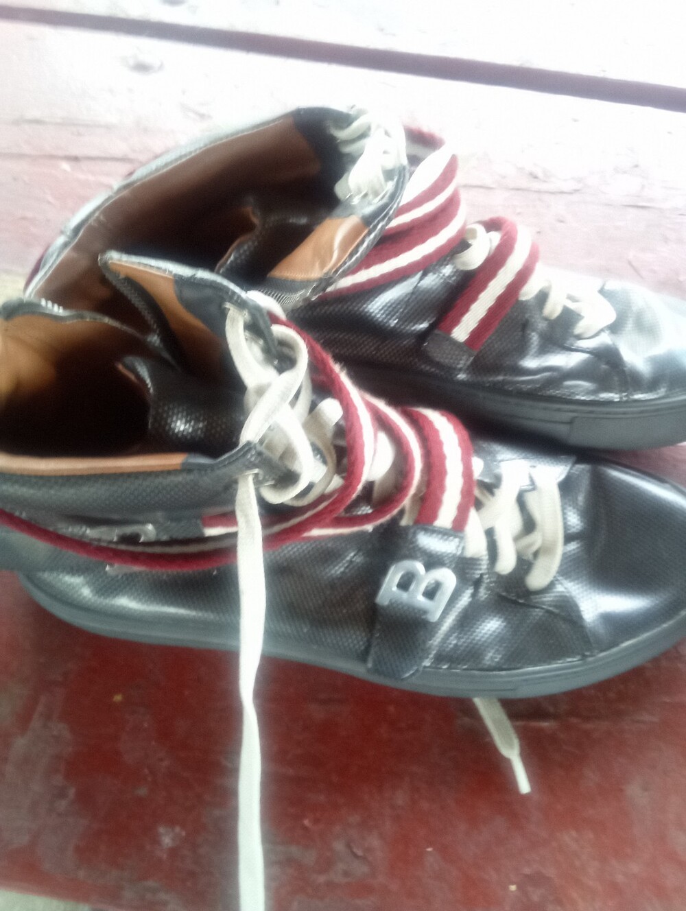 Bally Black Sneakers with Red and White Stripes